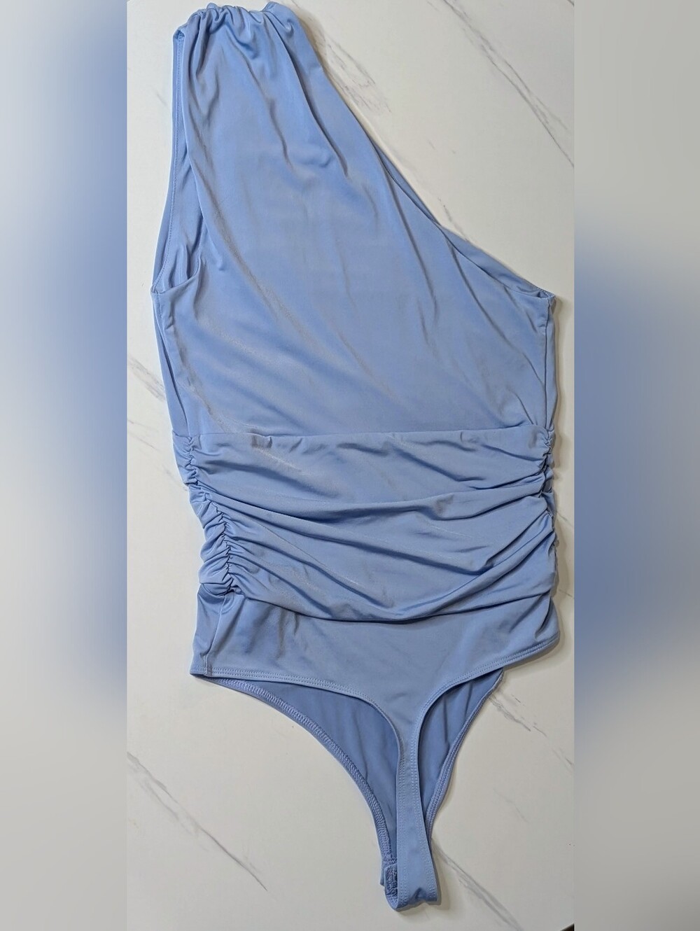 Express Body Contour One Shoulder Ruched Bodysuit Powder Blue Size Small - Picture 4 of 8